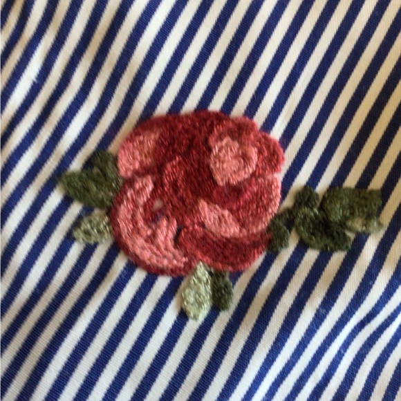 Women’s 2X Aylx blue & white striped bell sleeve top with florals - Picture 7 of 8